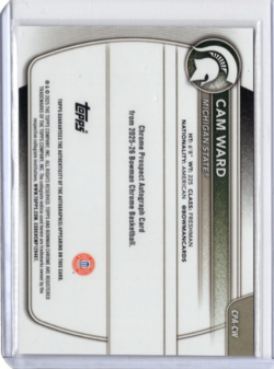 CAM WARD NCAA Michigan State 2025-26 Bowman Chrome U RC Auto #CPA-CW Card - Image 2