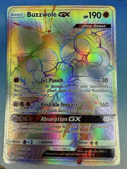 Buzzwole GX 115/111 Sun & Moon Crimson Invasion Rainbow Secret Rare Pokemon Card - Image 1
