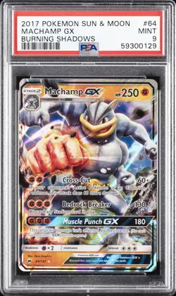 2017 POKEMON SUN & MOON BURNING SHADOWS #64 MACHAMP GX PSA 9 - Image 1