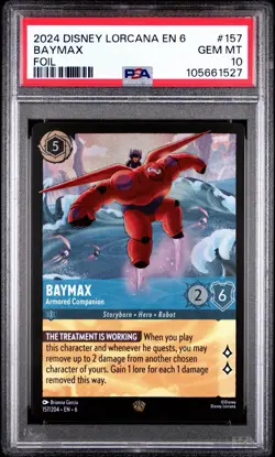 2024 DISNEY LORCANA EN 6-AZURITE SEA #157 BAYMAX FOIL PSA 10 - Image 1