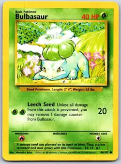 Bulbasaur 44/102 Common Base Set Unlimited Pokemon Lightly Played - Image 1