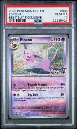 2023 POKEMON OBF EN-OBSIDIAN FLAMES BEST BUY EXCLUSIVE #086 ESPEON PSA 10 - Image 1
