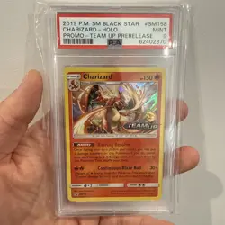 Pokemon Charizard TCG SM158 Holo Black Star Promo Team Up Pre-Release PSA 9 - Image 1