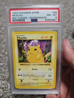 Pikachu Red Cheeks Shadowless Card 058/102 Unlimited Edition Regular PSA 8 - Image 1