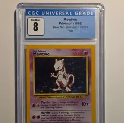CGC 8 Mewtwo 10/102 Base Set Unlimited Holo Rare Pokemon Card 1999 English - Image 1