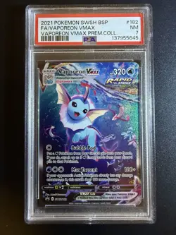 2021 POKEMON SWSH BLACK STAR PROMO #182 FULL ART/VAPOREON VMAX PSA 7 - Image 1