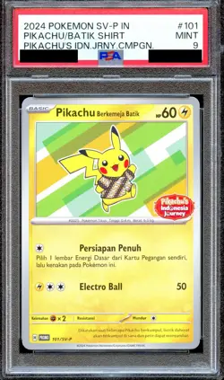 PSA 9 Pikachu Batik 101/SV-P Berkemeja Indonesia Journey Promo Pokemon Card G - Image 1