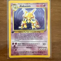 Pokemon TCG 1st Edition Base FRENCH Holo Alakazam- 1/102 - MP - Image 1