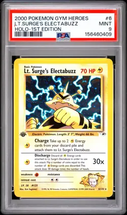 2000 Pokemon 1st Edition Gym Heroes Lt. Surge’s Electabuzz | PSA 9 - Image 1