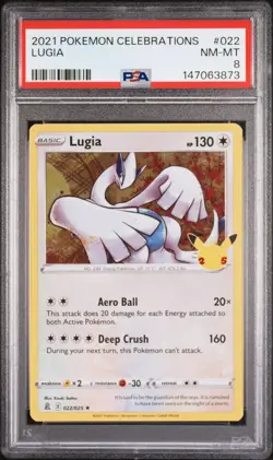 PSA 8 Near Mint - Mint - 2021 POKEMON CELEBRATIONS 022 LUGIA FOIL - Image 1