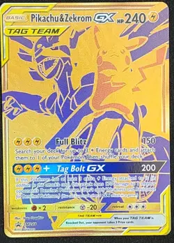 Pokemon Pikachu & Zekrom GX Tag Team Black Star Promo SM248 NM Holo Gold - Image 1