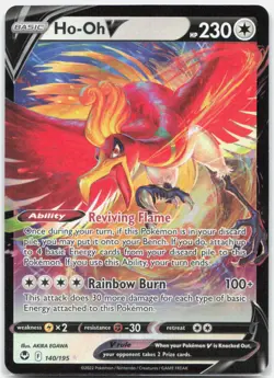 Ho-Oh V 140/195 Holo V Rare Silver Tempest Pokemon Near Mint - Image 1