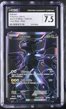 CGC 7.5 Zekrom 2011 Black & White 114/114 Ultra Rare Holo Pokemon Card - Image 1