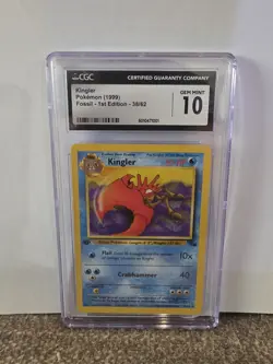 CGC 10 GEM MINT Kingler 1999 Fossil 1st Edition 38/62 Pokemon Card - Image 1