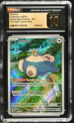 Pokemon GRADED Snorlax 151 ETB Promo PRISTINE 10 CGC 051 Black Star ENGLISH - Image 1