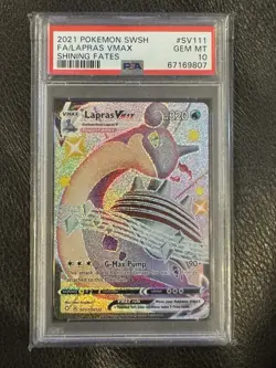 2021 POKEMON SHINING FATES FULL ART LAPRAS VMAX SV111/SV122 PSA 10 GEM MINT - Image 1