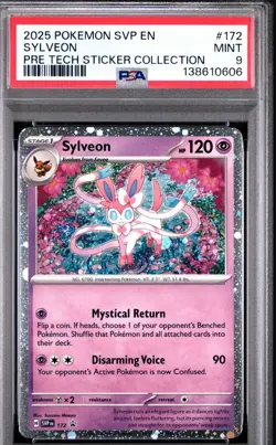 2025 POKEMON SVP PROMO PRISMATIC EVOLUTIONS TECH STICKER COLL #172 SYLVEON PSA 9 - Image 1