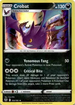 Crobat 105/195 Holo Rare Silver Tempest Pokemon Holo Lightly Played - Image 1