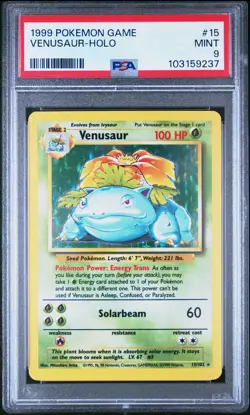 1999 POKEMON BASE SET UNLIMITED #15 VENUSAUR-HOLO PSA 9 - Image 1