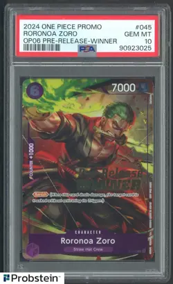 2024 One Piece Promo Roronoa Zoro Pre-Release Winner PSA 10 GEM MINT - Image 1