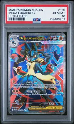 2025 PSA 10 Pokemon Mega Evolution Mega Lucario ex Full Art 160/132 card Gem - Image 1