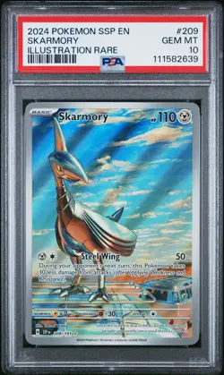 2024 Pokemon Ssp En-Surging Sparks #209 Skarmory Illustration Rare PSA 10 - Image 1
