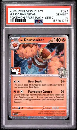2025 POKEMON PLAY! POKEMON PRIZE PACK: SERIES 7 #027 N'S DARMANITAN PSA 10 - Image 1