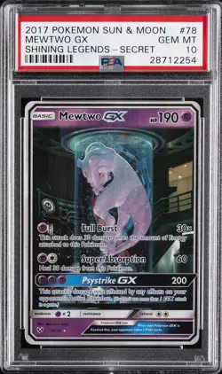 2017 POKEMON SUN & MOON SHINING LEGENDS SECRET #78 MEWTWO GX PSA 10 - Image 1