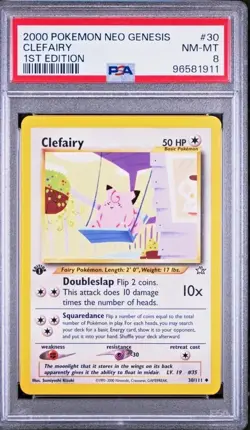 2000 Pokemon Neo Genesis #30 CLEFAIRY First Edition PSA 8 NM- MINT! - Image 1