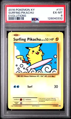 2016 POKEMON XY EVOLUTIONS #111 SURFING PIKACHU PSA 6 - Image 1