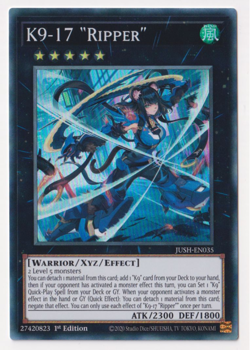 Yugioh! TCG - K9-17 "Ripper" - JUSH-EN035 Collector - 1st ED - NM/M PACK FRESH - Image 1