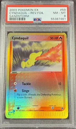 2003 Pokemon EX Sandstorm 59 Cyndaquil Reverse PSA 8 NM-MT - Image 1