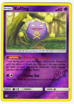 Koffing Common SM - Cosmic Eclipse 76/236 LP Reverse Holo Pokemon TCG - Image 1