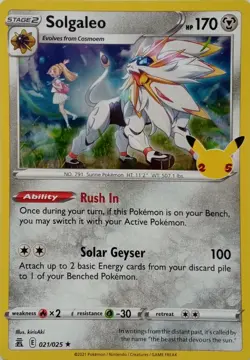 021/025 SOLGALEO RARE HOLO CELEBRATIONS POKEMON CARD - Image 1