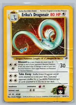 Erika's Dragonair Gym Heroes #004/132 Holo Rare Pokemon Card Damaged - Image 1
