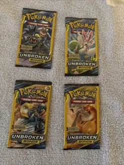 Pokemon TCG Sun & Moon Unbroken Bonds 3 Card Packs New Sealed 4 Packs - Image 1