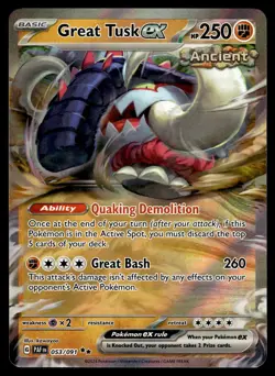 GREAT TUSK EX - 053/091 Double Rare Paldean Fates Pokemon NM - Image 1