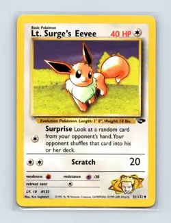 Lt. Surge's Eevee 51/132 Uncommon Gym Challenge Pokemon Unlimited Lightly Played - Image 1