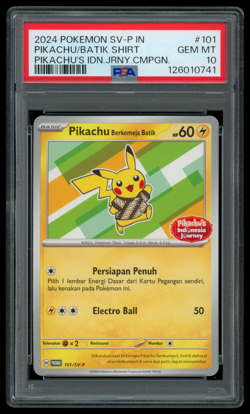 PSA 10 GEM MINT Pokemon Indonesian Pikachu Batik 101/SV-P Journey Campaign Promo - Image 1