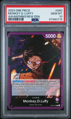 2023 One Piece OP05-060 MONKEY D LUFFY PSA 10 AWAKENING OF THE NEW ERA - Image 1