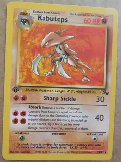 Kabutops 24/62 1st Edition Rare Non-Holo Fossil Set Pokemon Card MP - Image 1