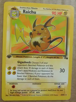 Raichu 29/62 1st Edition Rare Non-Holo Fossil Set Pokemon Card LP/MP - Image 1