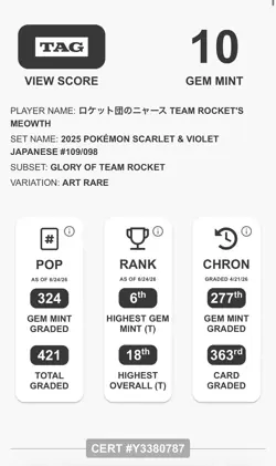 Pokemon Team Rocket's Meowth AR Holo Japanese TAG 10 2025 Sv10 109/098 - Image 3
