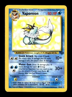 6-02-08 PWE . pokemon unplayed . 1999 nintendo wizards jungle vaporeon #28/64 - Image 1