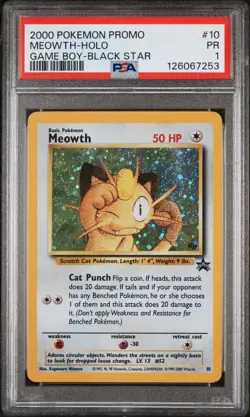 PSA 1 Meowth 10 Game Boy Black Star Promo 2000 Holo GB Pokemon Card TCG - Image 1