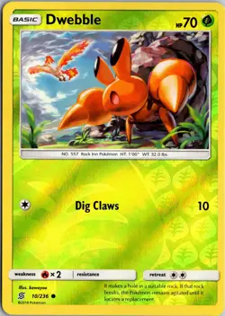 Dwebble 10/236 Common Unified Minds Pokemon Reverse Holo Near Mint - Image 1