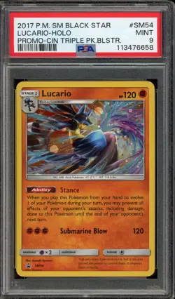 2017 POKEMON SM BLACK STAR SM54 LUCARIO HOLO TRIPLE PACK BLISTER PSA 9 MINT - Image 1