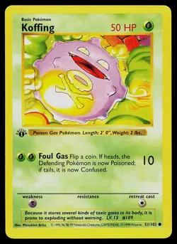 Pokemon Card - Koffing Base Set (Shadowless) 51/102 Common 1st Edition - Image 1