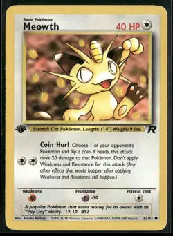 Meowth 62/82 Common Team Rocket Pokemon 1st Edition Near Mint - Image 1