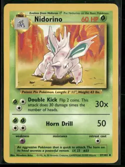 Nidorino 37/102 Uncommon Base Set Unlimited Pokemon Near Mint - Image 1